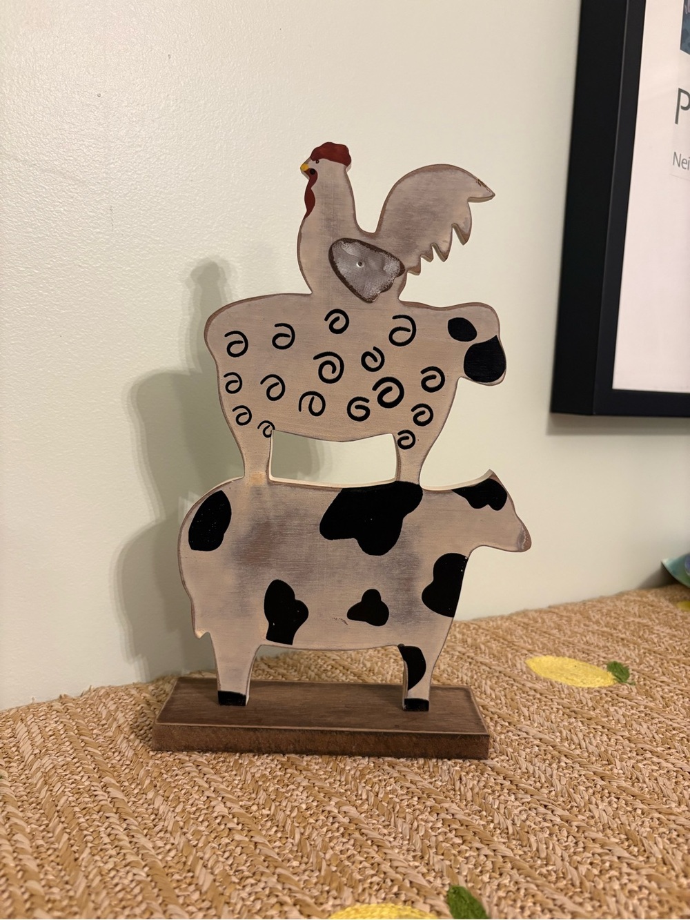 Vintage Farmhouse Wood Metal Stacked Farm Animal Rooster Sheep Cow Table Decor
